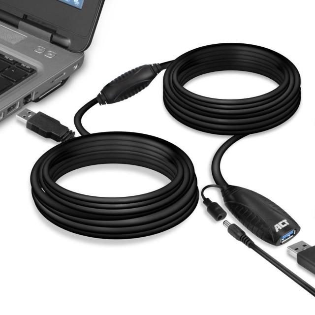 Удължителен кабел ACT AC6110, USB-A мъжко към USB-A женско,  10m, 5 Gbps, Черен