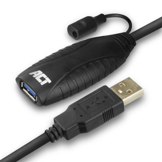 Удължителен кабел ACT AC6110, USB-A мъжко към USB-A женско,  10m, 5 Gbps, Черен