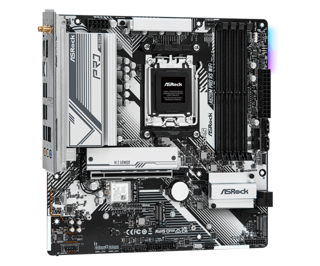 Дънна платка ASROCK A620M Pro RS WiFi, Socket AM5, 4xDDR5 ,PCIe 4.0, HDMI/DP, 1x M.2, 4x SATA 6Gb/s, 1x USB 3.2 Gen1 Type-C, 3x USB 3.2 Gen1 Type-A, Micro ATX