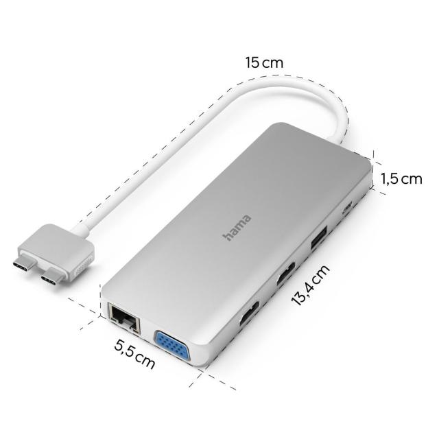 Мултипортов адаптер Hama USB-C Hub, "Connect2Mac", Multiport за Apple MacBook Air & Pro, 12 порта