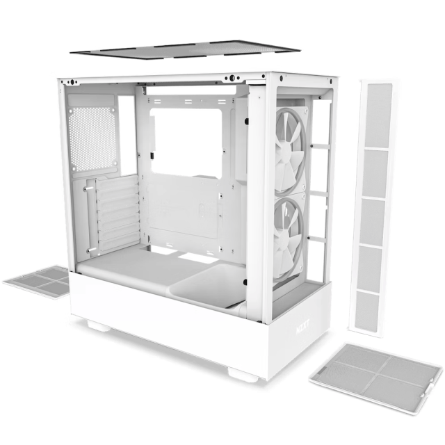 Кутия NZXT H5 Elite Matte Black, Tempered Glass,  1xUSB 3.2, 1xUSB Type-C, Audio Jack, Mid-Tower, Mini-ITX, Micro-ATX, ATX, бяла, без захранване