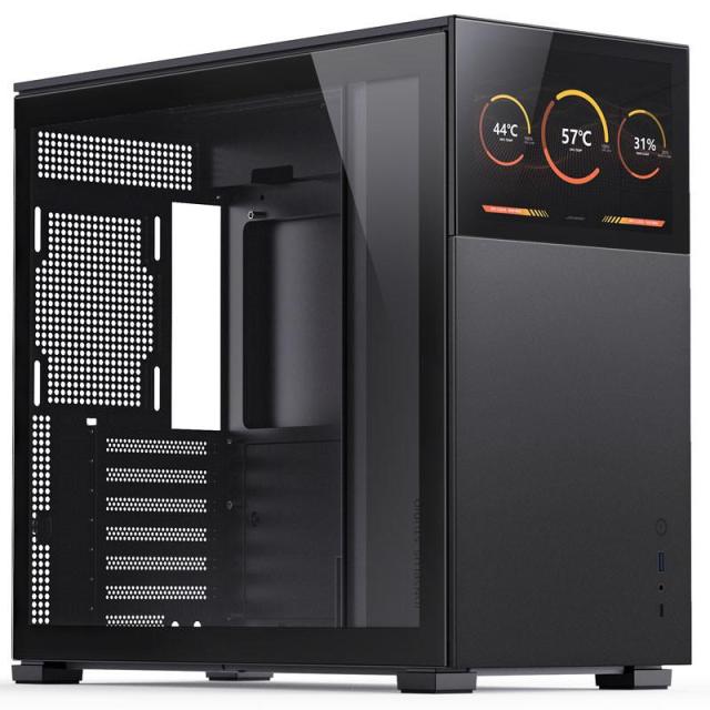 Кутия Jonsbo D41 Screen TG Black, 1x USB 3.0, 1x USB-C, ATX/Micro ATX/Mini ITX/Mini DTX, преден екран, без захранване, черна