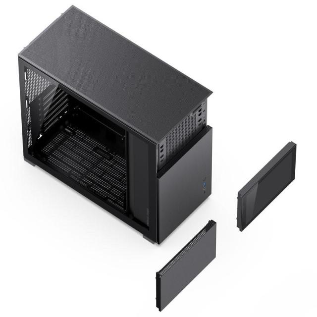 Кутия Jonsbo D41 Screen TG Black, 1x USB 3.0, 1x USB-C, ATX/Micro ATX/Mini ITX/Mini DTX, преден екран, без захранване, черна