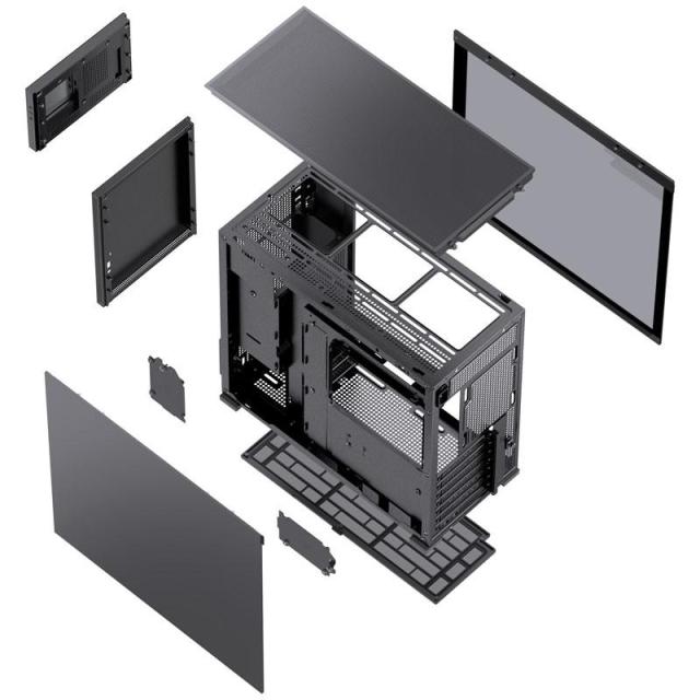 Кутия Jonsbo D41 Screen TG Black, 1x USB 3.0, 1x USB-C, ATX/Micro ATX/Mini ITX/Mini DTX, преден екран, без захранване, черна