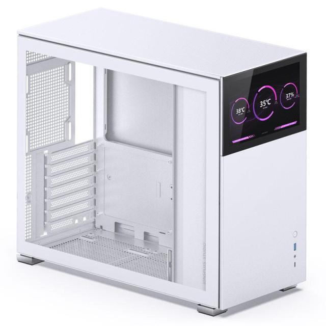 Кутия Jonsbo D41 Screen TG White, 1x USB 3.0, 1x USB-C, ATX/Micro ATX/Mini ITX/Mini DTX, преден екран, без захранване, бяла