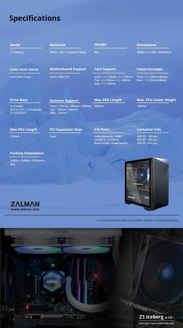 Кутия Zalman Z1 Iceberg Black, 1 x USB 2.0, 2 x USB 3.0, HD Audio Headphones, HD Audio Mic, mATX/Mini-ITX/Mini Tower, Черна