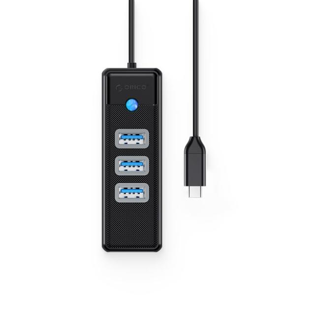 Хъб Orico USB3.1 3 port + LAN 1000M, USB 3.1 Type-C - PW3UR-C3-015-BK