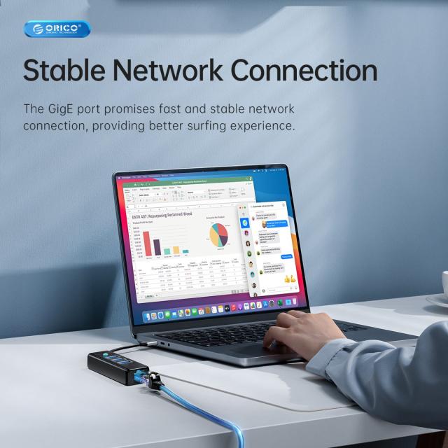 Хъб Orico USB3.1 3 port + LAN 1000M, USB 3.1 Type-C - PW3UR-C3-015-BK