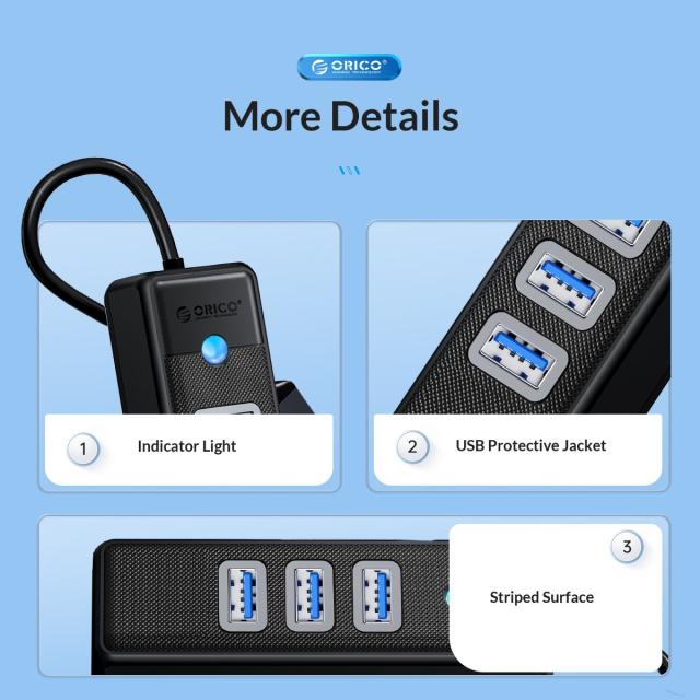 Хъб Orico USB3.0 3 port + LAN 1000M - PW3UR-U3-015-BK