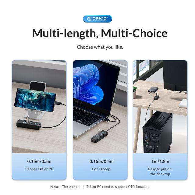 Хъб Orico USB3.0 3 port + LAN 1000M - PW3UR-U3-015-BK