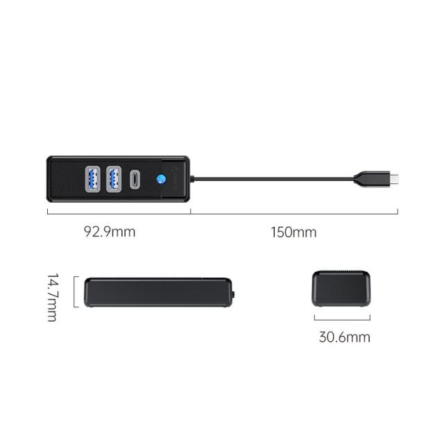 Хъб Orico USB3.1 3 port - 2 x USB3.0, 1 x Type C, Black - PWC2U-C3-015-BK