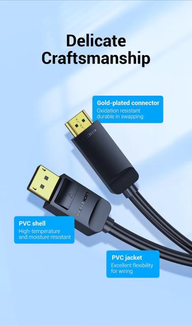 Кабел Vention DisplayPort към HDMI, 4K, Gold Plated, 3.0m