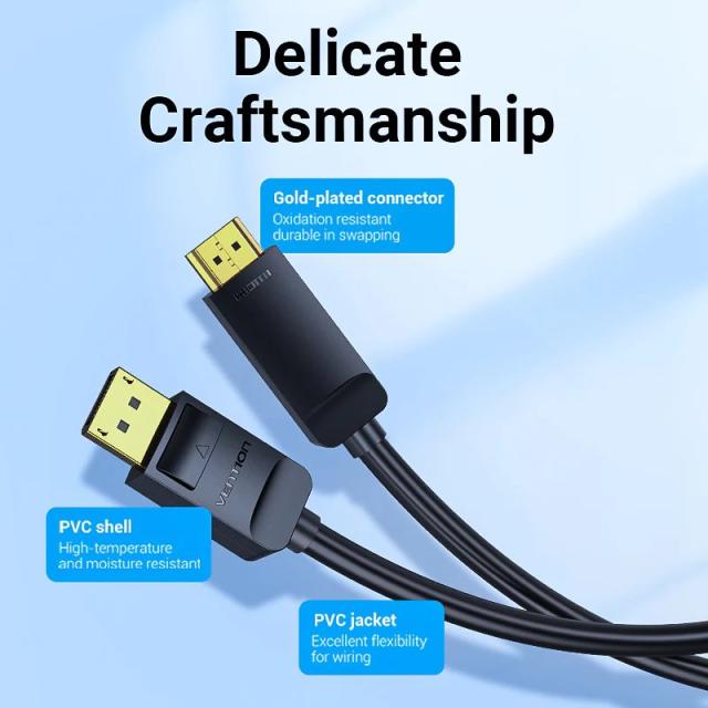 Кабел Vention DisplayPort към HDMI, 4K, Gold Plated, 3.0m