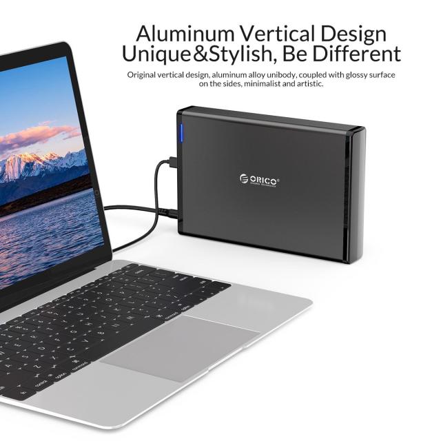 Кутия за твърд диск Orico, 3.5" Vertical, USB3.1 Type-C, Power adapter, UASP, black - 7688C3-BK