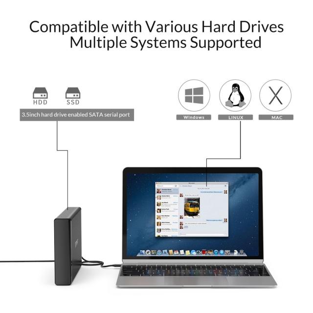 Кутия за твърд диск Orico, 3.5" Vertical, USB3.1 Type-C, Power adapter, UASP, black - 7688C3-BK