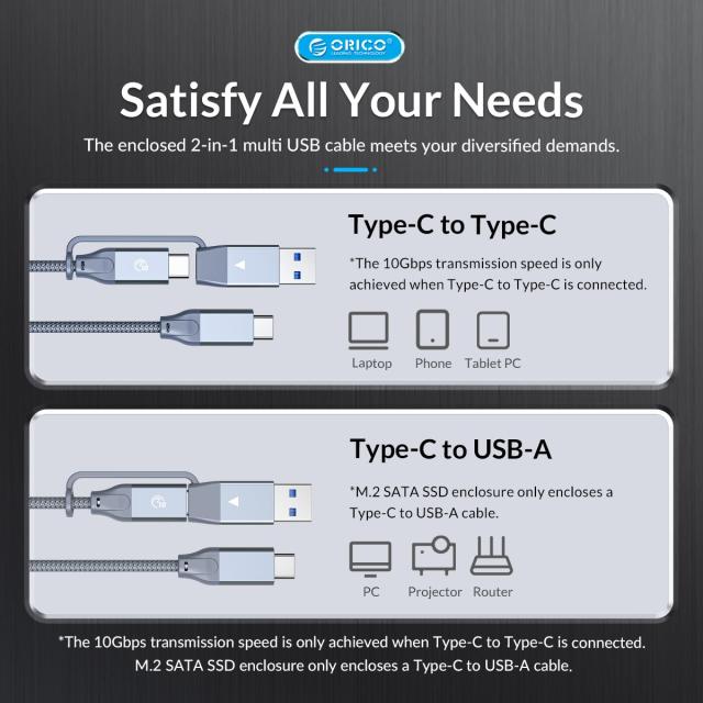 Кутия Orico за SSD, Storage - Case - M.2 NVMe M key - USB3.1 Gen2 Type-C, 10Gbps - HM2-G2-BK