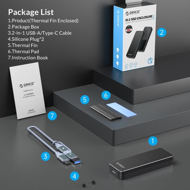 Кутия Orico за SSD, Storage - Case - M.2 NVMe M key - USB3.1 Gen2 Type-C, 10Gbps - HM2-G2-BK