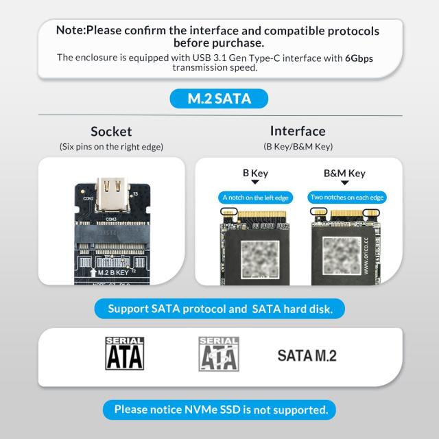 Кутия Orico за SSD, Storage - Case - M.2 NVMe M key - USB3.1 Gen2 Type-C, 10Gbps - HM2-G2-BK