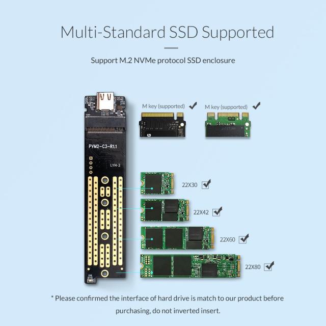 Кутия Orico за SSD, Storage - Case - M.2 NVMe M key - USB3.1 Type-C - TCM2-C3-BK