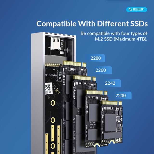 Кутия Orico за SSD, Storage - Case - M.2 NVMe M-key 10 Gbps Aluminum Heatsink Silver - FV35C3-G2-SV