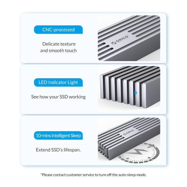 Кутия Orico за SSD, Storage - Case - M.2 NVMe M-key 10 Gbps Aluminum Heatsink Gray - FV35C3-G2-GY