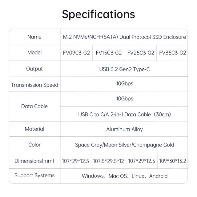 Кутия Orico за SSD, Storage - Case - M.2 NVMe M-key 10 Gbps Aluminum Heatsink Gray - FV35C3-G2-GY
