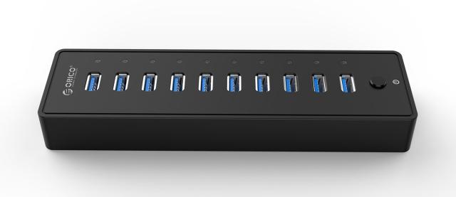 Хъб Orico USB3.0 HUB 10 port with Premium Power Adapter, Black - P10-U3-V1-BK