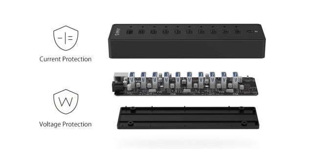 Хъб Orico USB3.0 HUB 10 port with Premium Power Adapter, Black - P10-U3-V1-BK