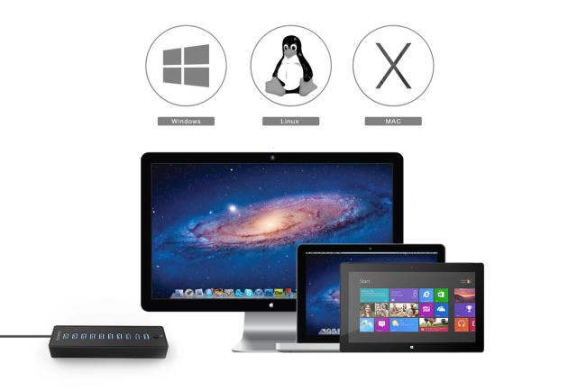 Хъб Orico USB3.0 HUB 10 port with Premium Power Adapter, Black - P10-U3-V1-BK
