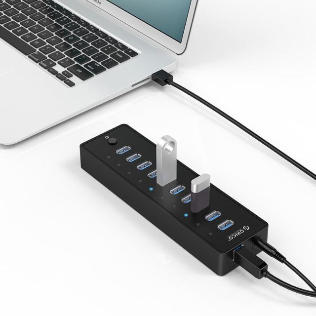 Хъб Orico USB3.0 HUB 10 port with Premium Power Adapter, Black - P10-U3-V1-BK