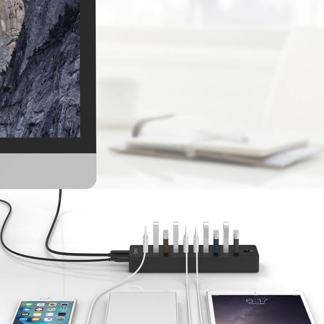 Хъб Orico USB3.0 HUB 10 port with Premium Power Adapter, Black - P10-U3-V1-BK