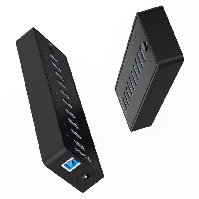 Хъб Orico USB3.0 HUB 10 port with Premium Power Adapter, Black - P10-U3-V1-BK