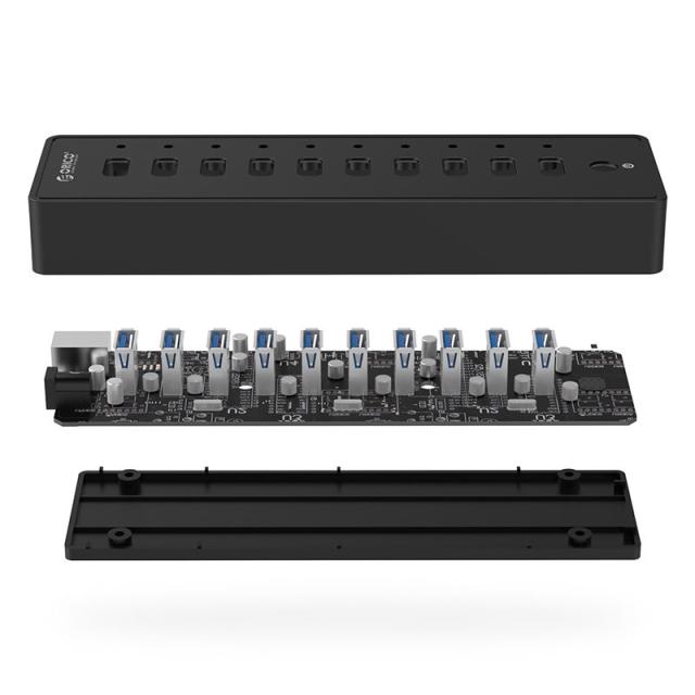 Хъб Orico USB3.0 HUB 10 port with Premium Power Adapter, Black - P10-U3-V1-BK