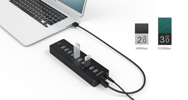 Хъб Orico USB3.0 HUB 10 port with Premium Power Adapter, Black - P10-U3-V1-BK