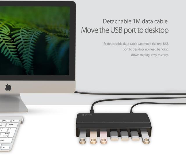Хъб Orico USB3.0 HUB 7 port with Premium Power Adapter, Black - H7928-U3-V1-BK