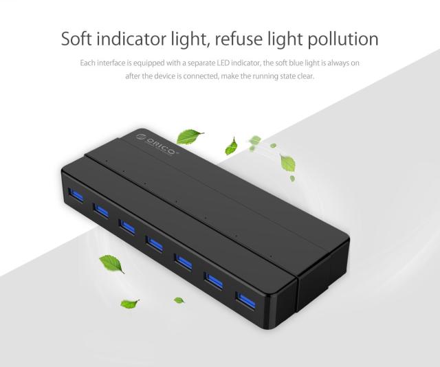Хъб Orico USB3.0 HUB 7 port with Premium Power Adapter, Black - H7928-U3-V1-BK