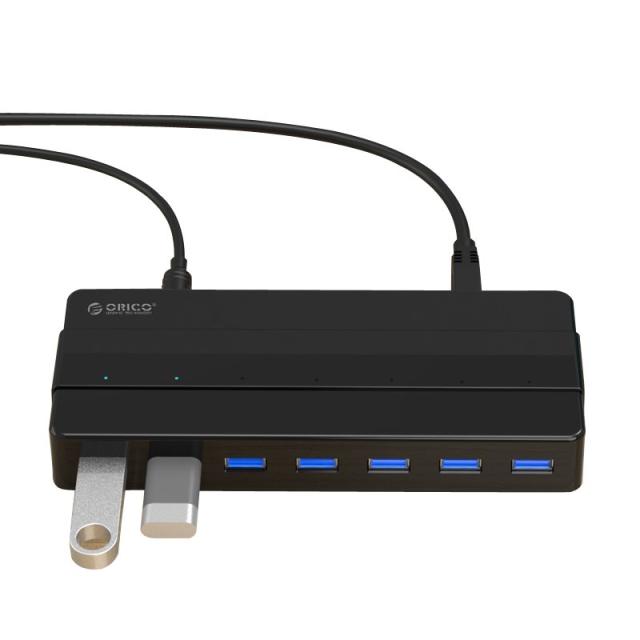 Хъб Orico USB3.0 HUB 7 port with Premium Power Adapter, Black - H7928-U3-V1-BK
