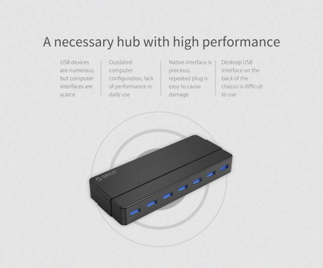 Хъб Orico USB3.0 HUB 7 port with Premium Power Adapter, Black - H7928-U3-V1-BK