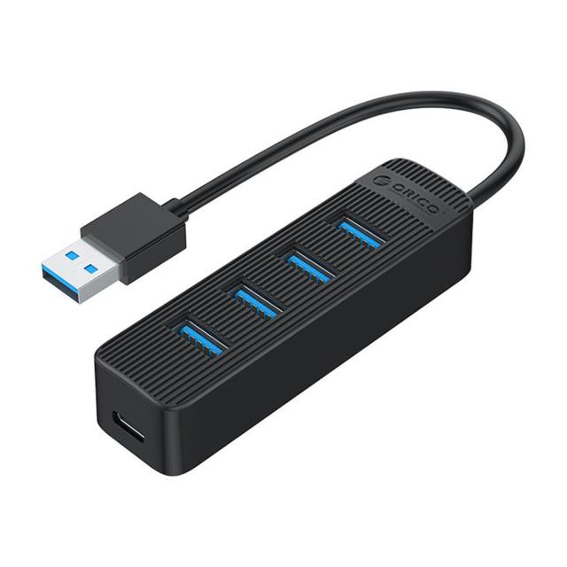 Хъб Orico USB3.0 HUB 4 port - Type C input, 0.15m cable, aux Type-C power input - TWU3-4A-BK