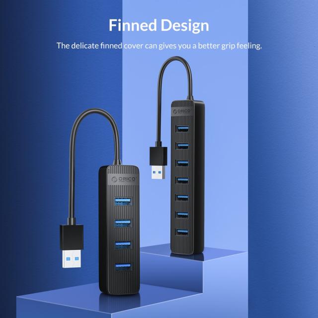 Хъб Orico USB3.0 HUB 4 port - Type C input, 0.15m cable, aux Type-C power input - TWU3-4A-BK