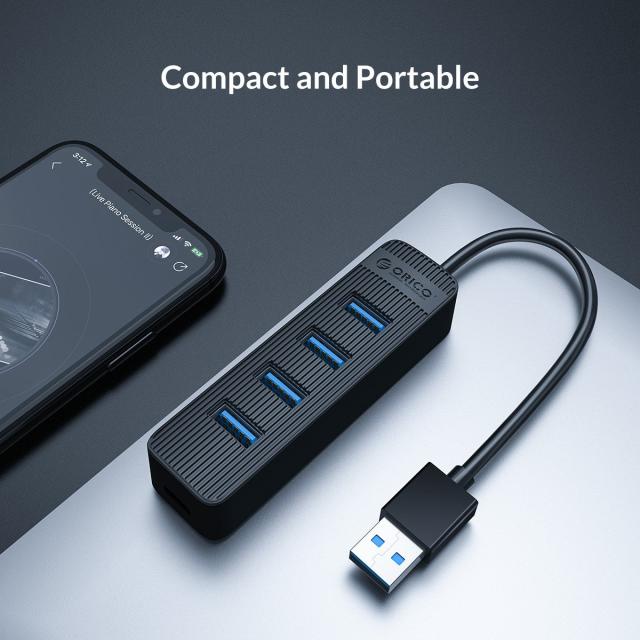 Хъб Orico USB3.0 HUB 4 port - Type C input, 0.15m cable, aux Type-C power input - TWU3-4A-BK