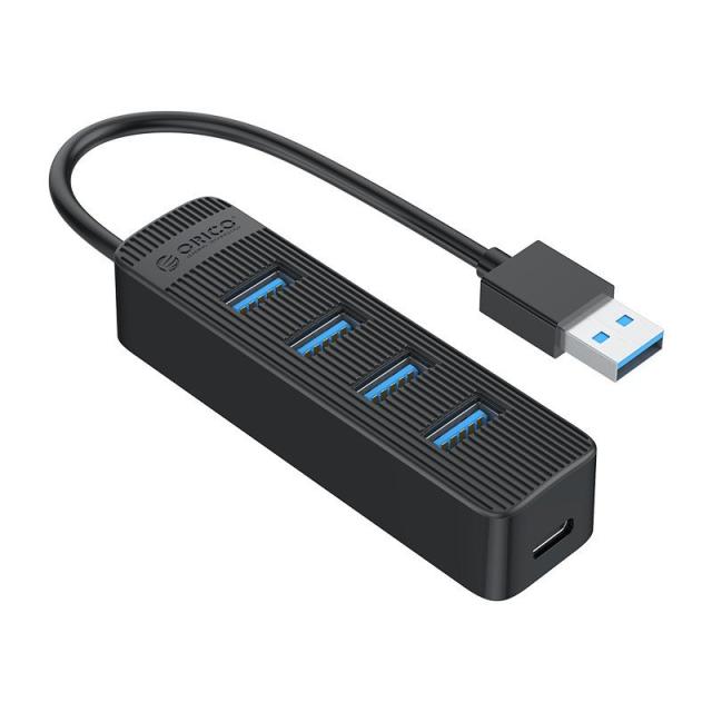 Хъб Orico USB3.0 HUB 4 port - Type C input, 0.15m cable, aux Type-C power input - TWU3-4A-BK