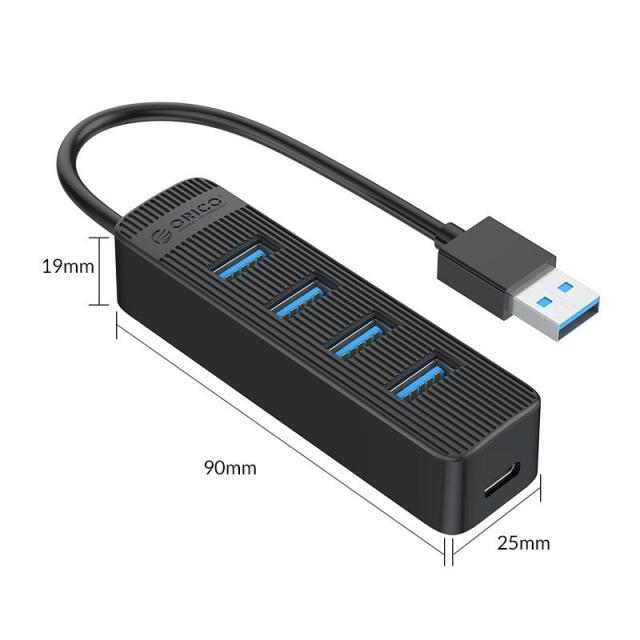 Хъб Orico USB3.0 HUB 4 port - Type C input, 0.15m cable, aux Type-C power input - TWU3-4A-BK