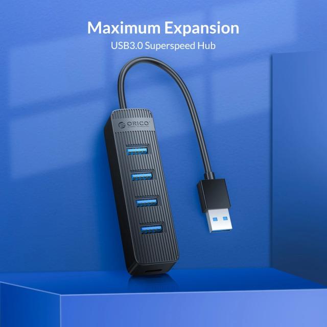 Хъб Orico USB3.0 HUB 4 port - Type C input, 0.15m cable, aux Type-C power input - TWU3-4A-BK