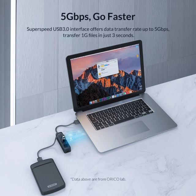 Хъб Orico USB3.0 HUB 4 port - Type C input, 0.15m cable, aux Type-C power input - TWU3-4A-BK