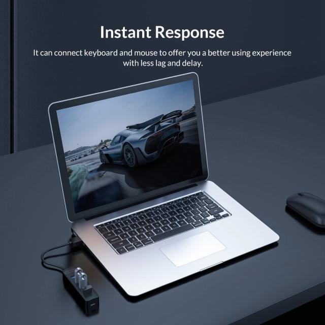 Хъб Orico USB3.0 HUB 4 port - Type C input, 0.15m cable, aux Type-C power input - TWU3-4A-BK