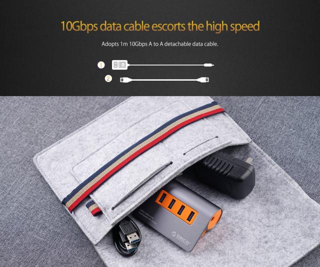 Хъб Orico USB 3.1 Gen2 10Gbps HUB 4 port Aluminum Grey/Orange - M3H4-G2-OG