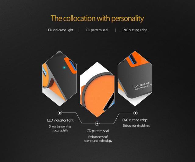 Хъб Orico USB 3.1 Gen2 10Gbps HUB 4 port Aluminum Grey/Orange - M3H4-G2-OG