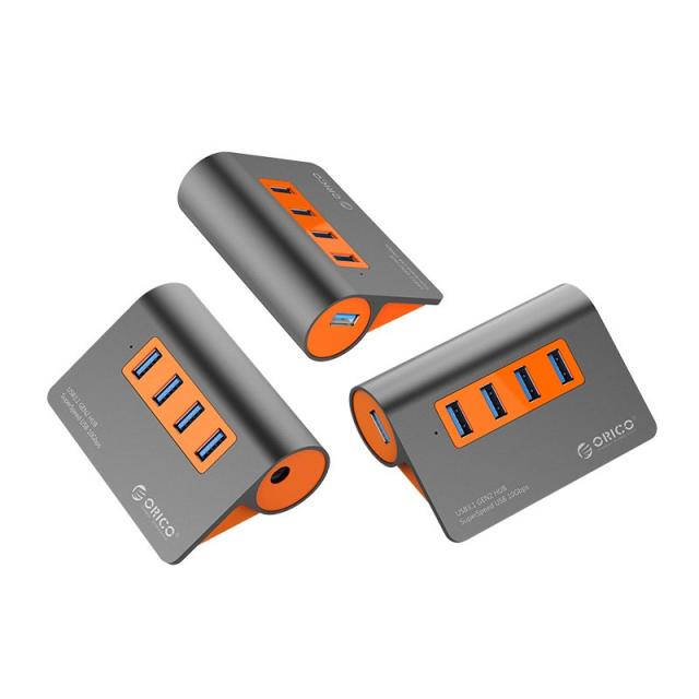 Хъб Orico USB 3.1 Gen2 10Gbps HUB 4 port Aluminum Grey/Orange - M3H4-G2-OG