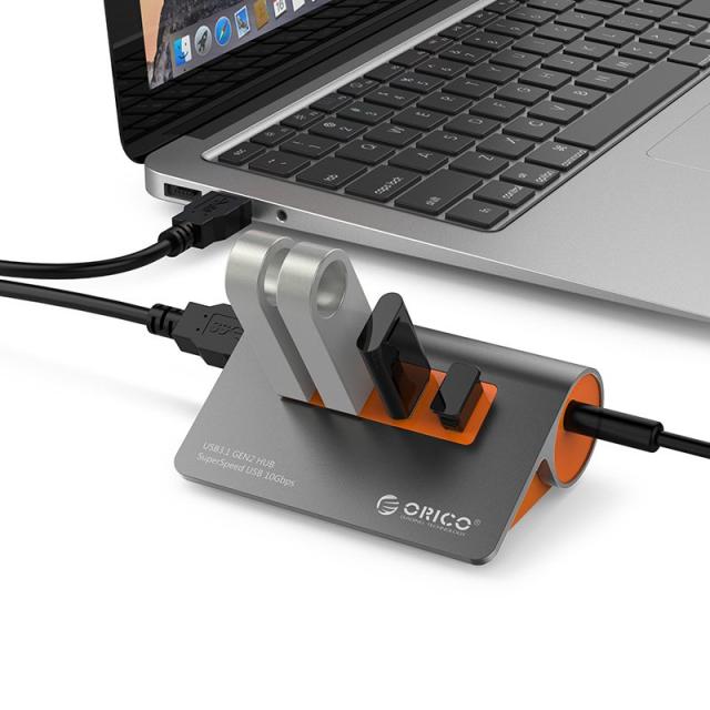 Хъб Orico USB 3.1 Gen2 10Gbps HUB 4 port Aluminum Grey/Orange - M3H4-G2-OG